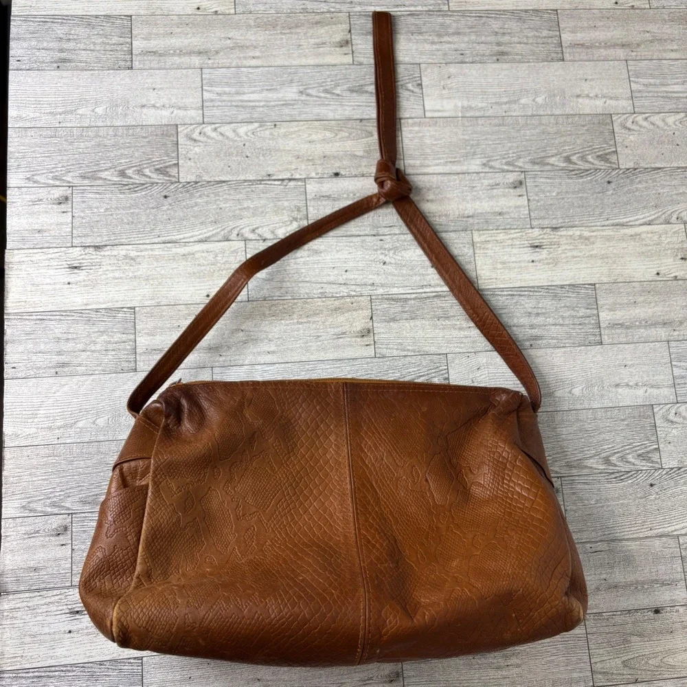 Florenzo Genuine‎ Leather Snake Embossed Shoulder Bag Brown Purse Handbag Boho